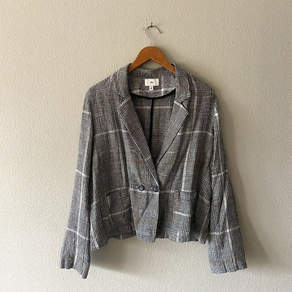 BP linen blend white and black plaid jacket size M blazer - Picture 2 of 8